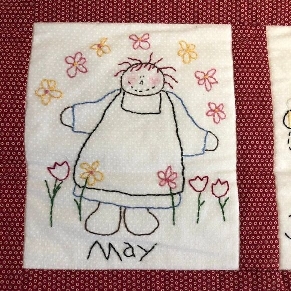 Handmade Kids Quilt 12 Months Embroidery Calendar Vintage Theme - Picture 2 of 8